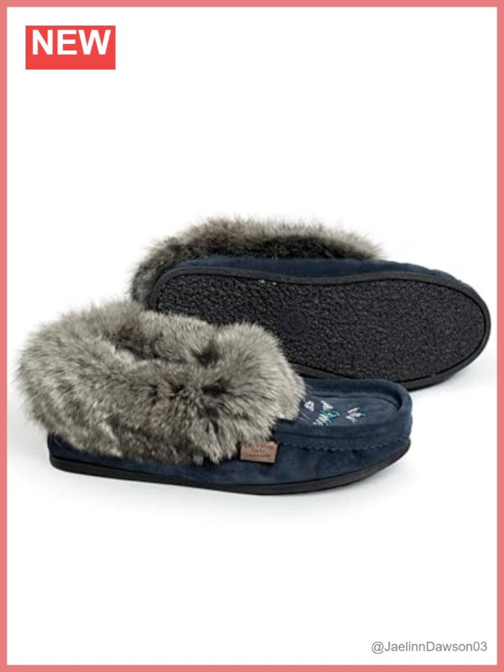 Women's Fur Trim Suede Leather Mocc, Handcrafted Beaded Design
